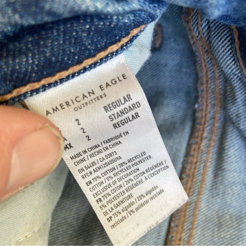 American Eagle Super High-Rise Baggy Wide Leg Frayed Hem Dis Blue Jean 2 26r - Picture 7 of 8